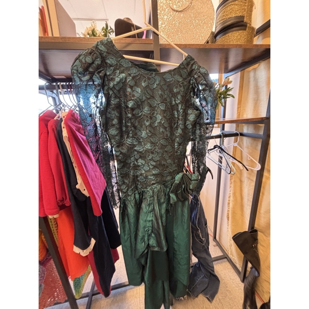 Lorell Green Black Lace Maxi Dress Vintage Style Women's Regular